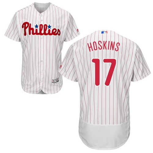 Phillies #17 Rhys Hoskins White(Red Strip) Flexbase Authentic Collection Stitched MLB Jersey
